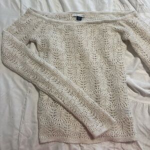 American Eagle Outfitters Beige Lace Off-Shoulder Sweater